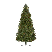 Nearly Natural 7 1/2 Foot Rocky Mountain Spruce With Pinecones And 400 Clear Led Lights Pre-Lit Artificial Christmas Tree