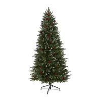 Nearly Natural 6 Foot Snow Tipped Portland Spruce With Frosted Berries And Pinecones With 300 Clear Led Lights Pre-Lit Artificial Christmas Tree