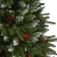 Nearly Natural 6 Foot Snow Tipped Portland Spruce With Frosted Berries And Pinecones With 300 Clear Led Lights Pre-Lit Artificial Christmas Tree