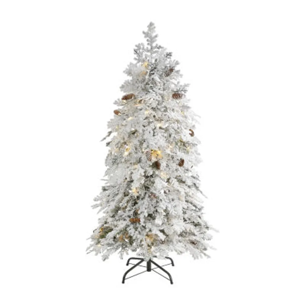 Nearly Natural 5ft. Flocked Montana Down Swept 5 Foot Pre-Lit Flocked Spruce Christmas Tree