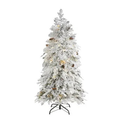 Nearly Natural 5 Foot 5ft. Flocked Montana Down Swept Spruce Artificial Christmas Tree With 100 Clear Led Lights Spruce Pre-Lit Flocked Christmas Tree