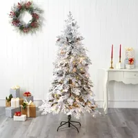 Nearly Natural 6 Foot Flocked Montana Down Swept Spruce With 250 Clear Led Lights Pre-Lit Artificial Christmas Tree