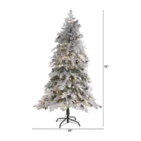 Nearly Natural 6 Foot Flocked Montana Down Swept Spruce With 250 Clear Led Lights Pre-Lit Artificial Christmas Tree