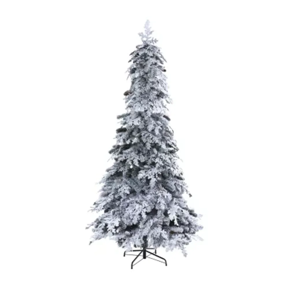 Nearly Natural 8 Foot Flocked Montana Down Swept Spruce With Pinecones And 500 Led Lights Pre-Lit Artificial Christmas Tree