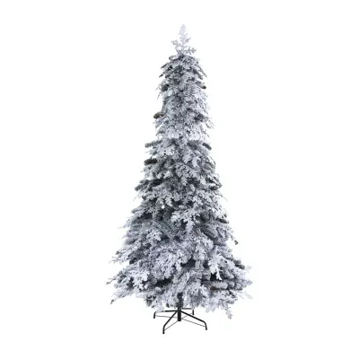 Nearly Natural 8 Foot Flocked Montana Down Swept Spruce With Pinecones And 500 Led Lights Pre-Lit Artificial Christmas Tree