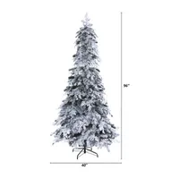 Nearly Natural 8 Foot Flocked Montana Down Swept Spruce With Pinecones And 500 Led Lights Pre-Lit Artificial Christmas Tree