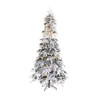 Nearly Natural 8 Foot Flocked Montana Down Swept Spruce With Pinecones And 500 Led Lights Pre-Lit Artificial Christmas Tree