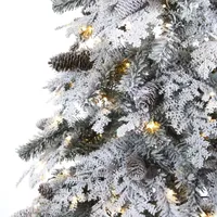 Nearly Natural 8 Foot Flocked Montana Down Swept Spruce With Pinecones And 500 Led Lights Pre-Lit Artificial Christmas Tree