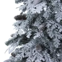 Nearly Natural 8 Foot Flocked Montana Down Swept Spruce With Pinecones And 500 Led Lights Pre-Lit Artificial Christmas Tree