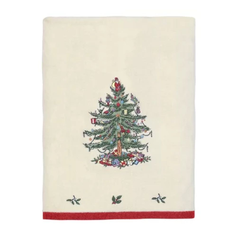 Spode Christmas Tree Embroidered Holiday Bath and Hand Towel