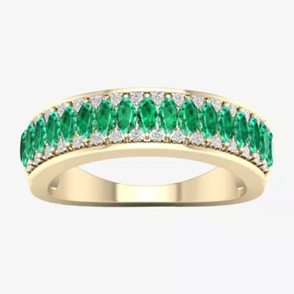 Genuine Green Emerald 10K Gold Band