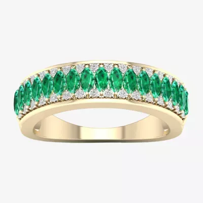 Genuine Green Emerald 10K Gold Band