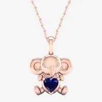 Gender Reveal Elephant Womens Lab Created Sapphire 14K Rose Gold Over Silver Pendant Necklace