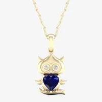 Gender Reveal Owl Womens Lab Created Sapphire 14K Gold Over Silver Pendant Necklace