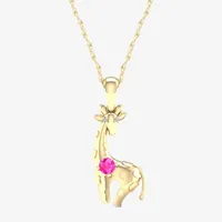 Gender Reveal Giraffe Womens Lab Created Sapphire 14K Gold Over Silver Pendant Necklace