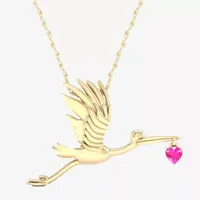 Gender Reveal Pelican Womens Lab Created Pink Sapphire 14K Gold Over Silver Pendant Necklace