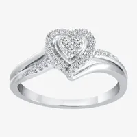 Promise My Love Womens 1/5 CT. T.W. Mined White Diamond Sterling Silver Heart Promise Ring