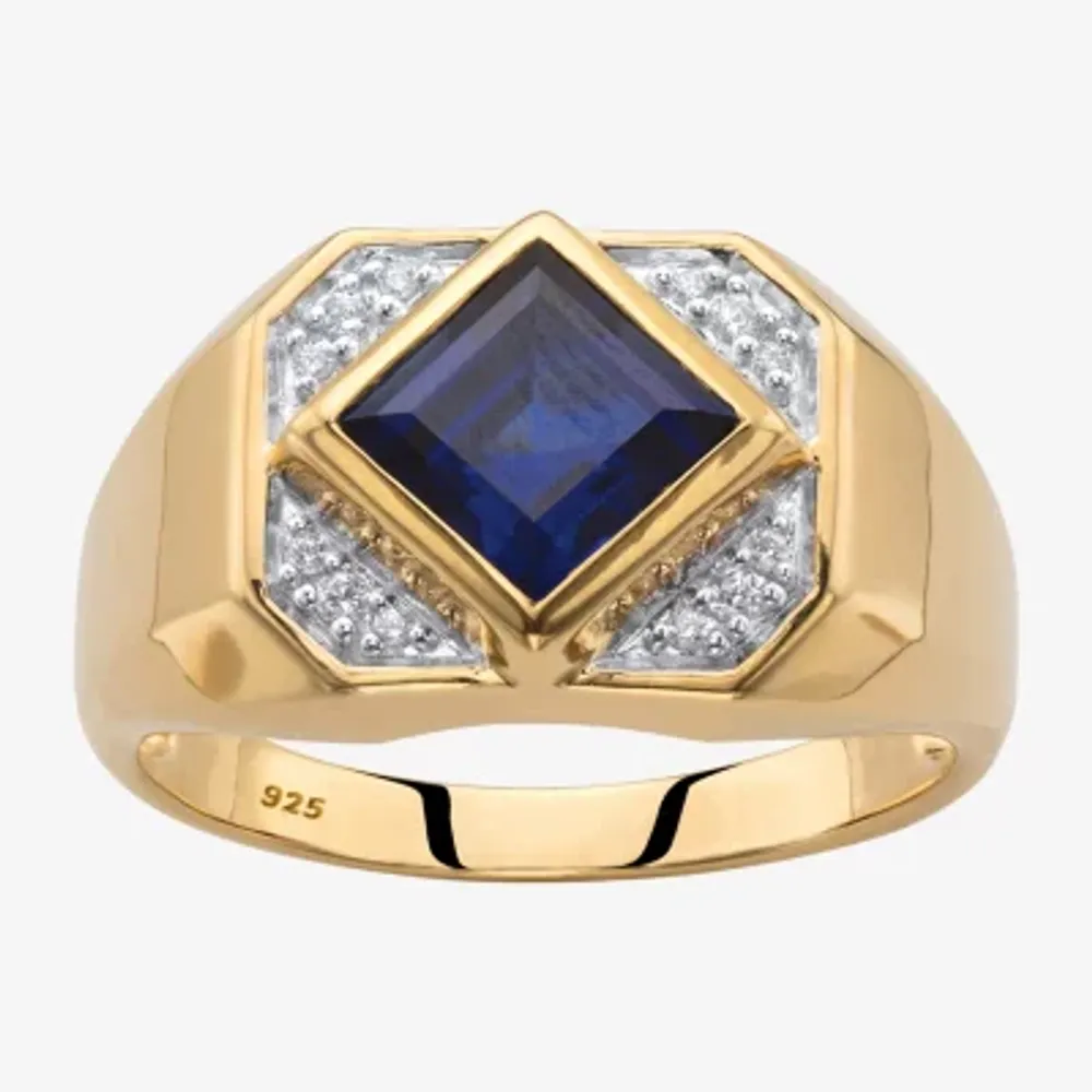 Mens Lab Created Blue Sapphire 18K Gold Over Silver Fashion Ring