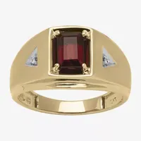 Mens Genuine Red Garnet 10K Gold Fashion Ring