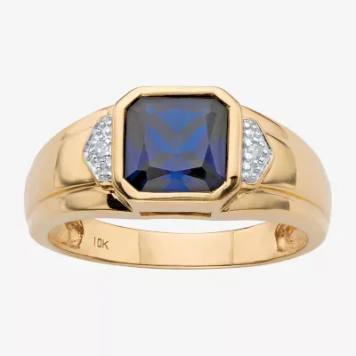 Mens Lab Created Blue Sapphire 10K Gold Fashion Ring