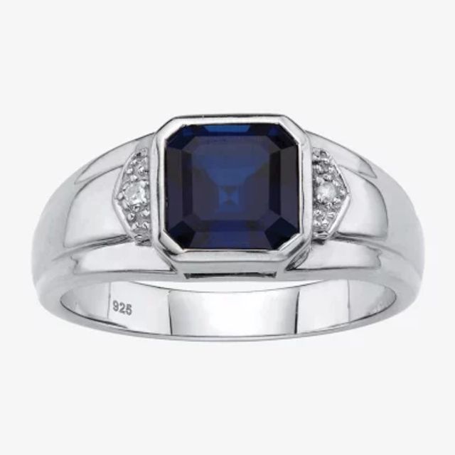 Mens Lab Created Blue Sapphire Platinum Over Silver Fashion Ring