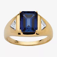 Mens Lab Created Blue Sapphire 18K Gold Over Silver Fashion Ring