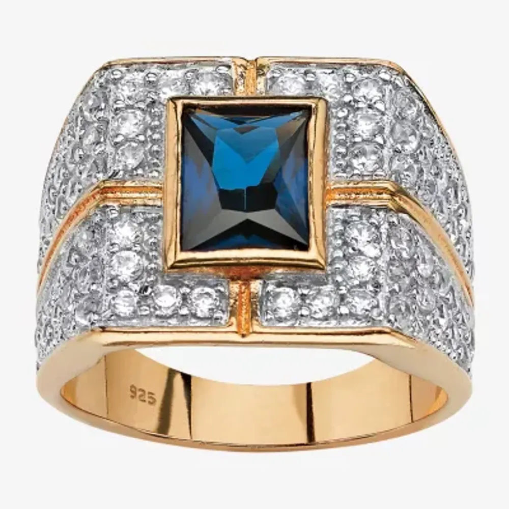 Mens Genuine Blue Sapphire 18K Gold Over Silver Fashion Ring