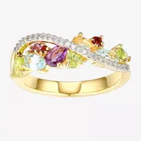 Womens Multi Color Stone 18K Gold Over Silver Infinity Cluster Cocktail Ring