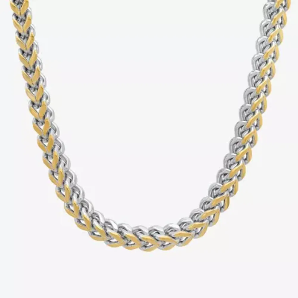 Steeltime 18K Gold Over Stainless Steel 24 Inch Solid Wheat Chain Necklace