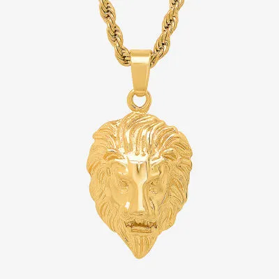 Steeltime Lion Mens 18K Gold Over Stainless Steel Pendant Necklace