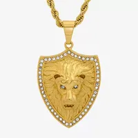 Steeltime Lion Shield Mens Cubic Zirconia 18K Gold Over Stainless Steel Pendant Necklace