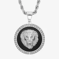 Steeltime Lion Mens Cubic Zirconia Stainless Steel Pendant Necklace