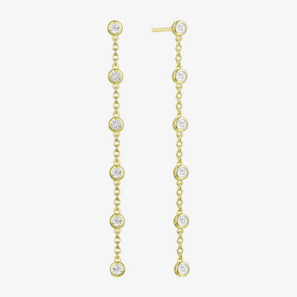 Linear 1/10 CT. T.W. Natural White Diamond 14K Gold Over Silver Drop Earrings