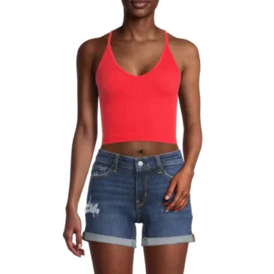 Arizona Womens Juniors V Neck Sleeveless Seamless Tank Top