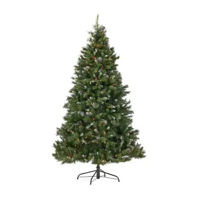 7 Foot Spruce Pre-Decorated Christmas Tree - Green Clear LED