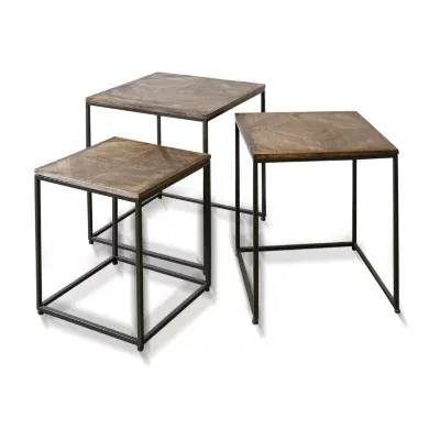 StyleCraft Logan Dark Wood Nested Side Tables - Set of 3