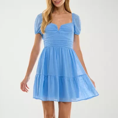 City Triangle Womens Short Sleeve Fit + Flare Dress Juniors