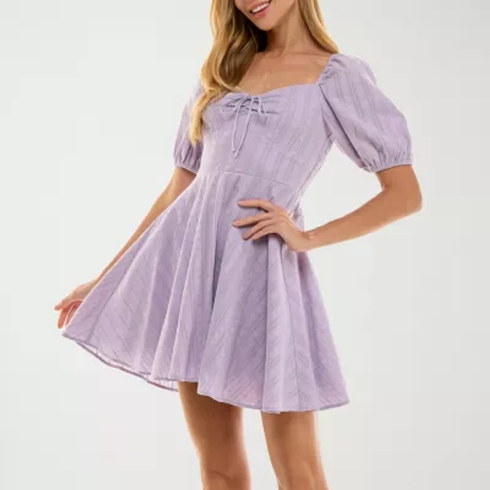 City Triangle Womens Short Sleeve Fit + Flare Dress Juniors