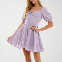 City Triangle Womens Short Sleeve Fit + Flare Dress Juniors