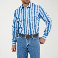 Wrangler Checotah Mens Classic Fit Long Sleeve Striped Button-Down Shirt