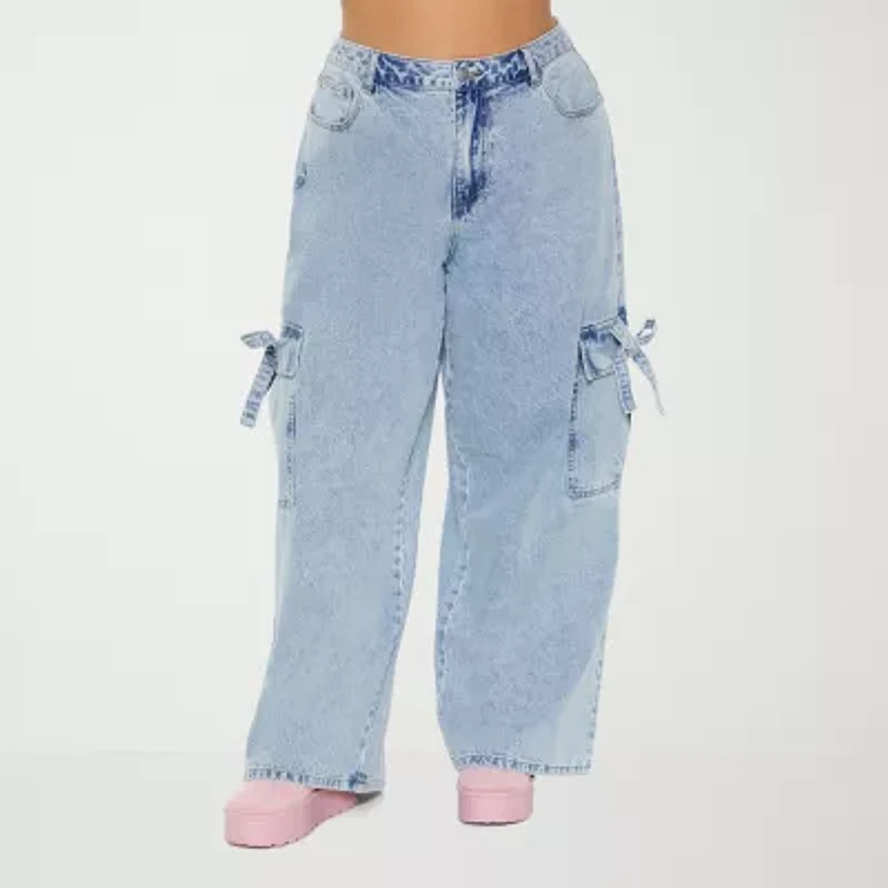 Forever 21 - Juniors Plus Bow Denim Womens High Rise Wide Leg Jean