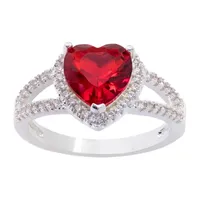 Sparkle Allure Cubic Zirconia Pure Silver Over Brass Heart Halo Engagement Ring