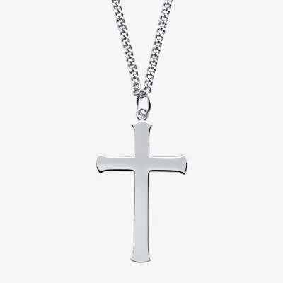 Mens Sterling Silver Cross Pendant Necklaces