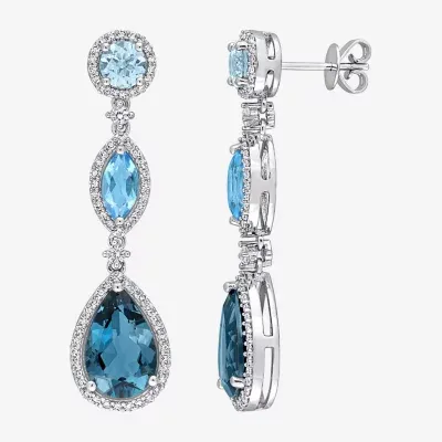 Genuine London Blue Topaz 14K White Gold Drop Earrings