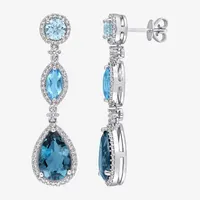 Genuine London Blue Topaz 14K White Gold Drop Earrings