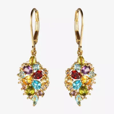 Genuine Multi Color 18K Gold Over Silver Drop Earrings