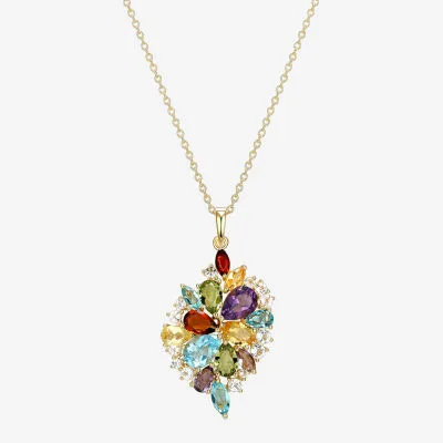 Womens Genuine Multi Color 18K Gold Over Silver 18 Inch Pendant Necklace