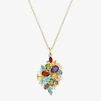 Womens Genuine Multi Color Stone 18K Gold Over Silver Pendant Necklace