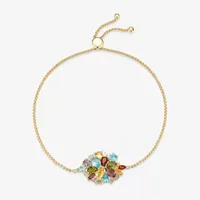 Genuine Multi Color Stone 18K Gold Over Silver Bolo Bracelet