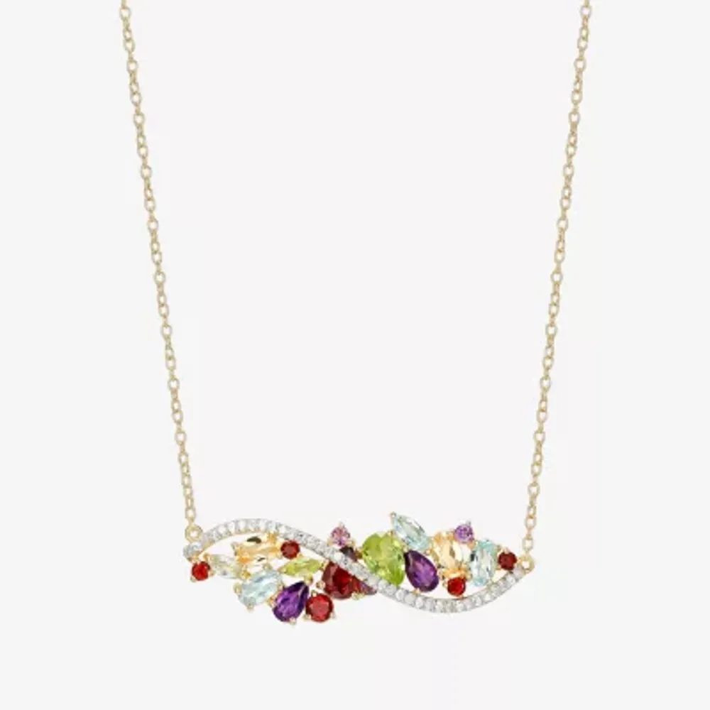 Womens Multi Color Stone 18K Gold Over Silver Infinity Pendant Necklaces